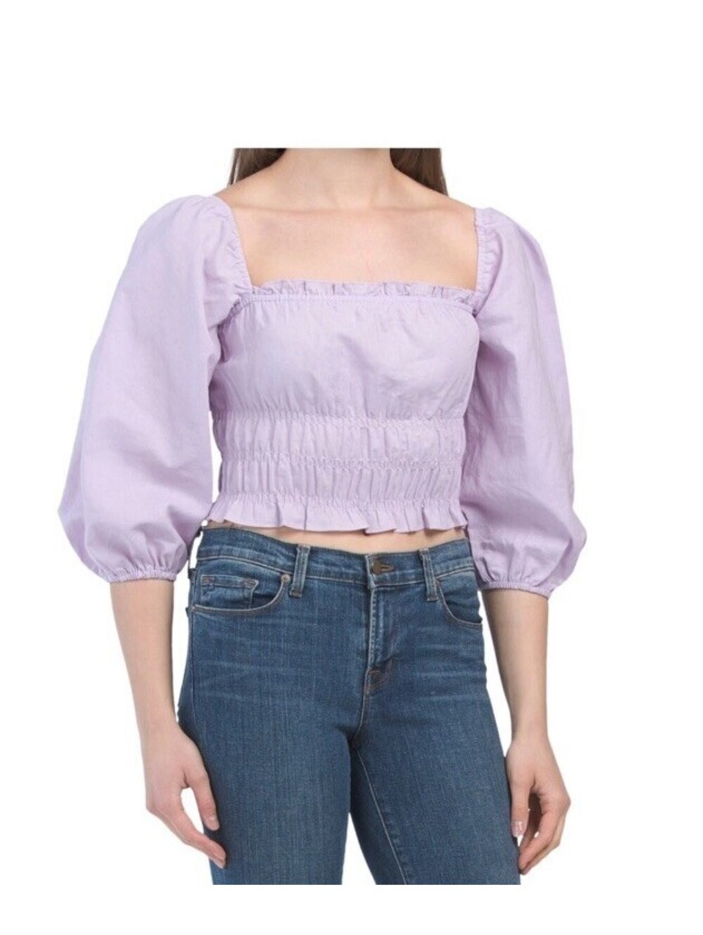 Charlie holiday Cropped Linen Smocked Top Lilac Purple Size 4 Dainty Peasant